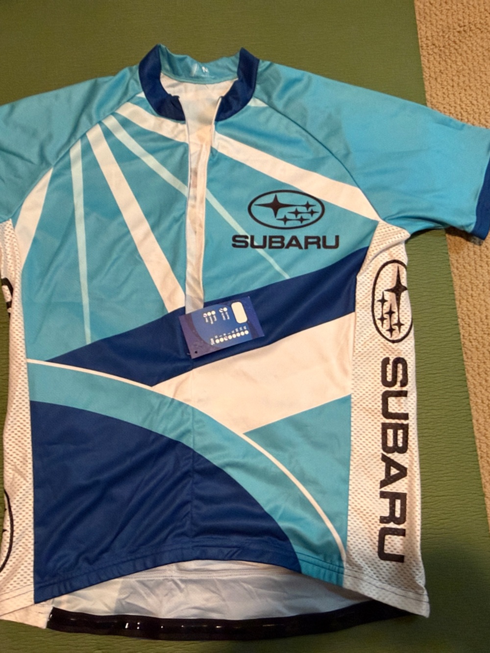 Men's Short Sleeve Cycling Jersey in Light Blue & Navy